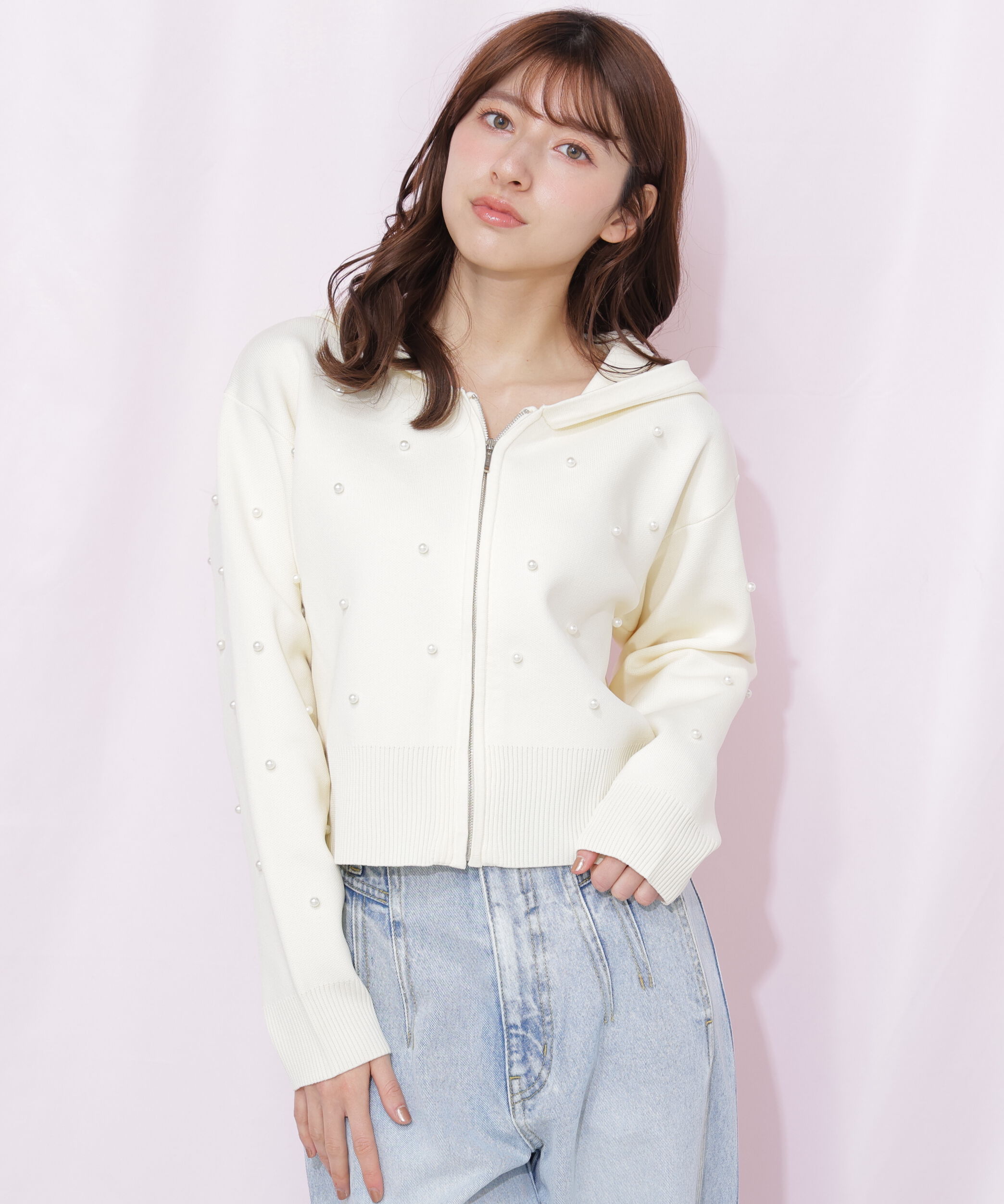  「ランダムパールニットフーディー」|ニット・セーター|