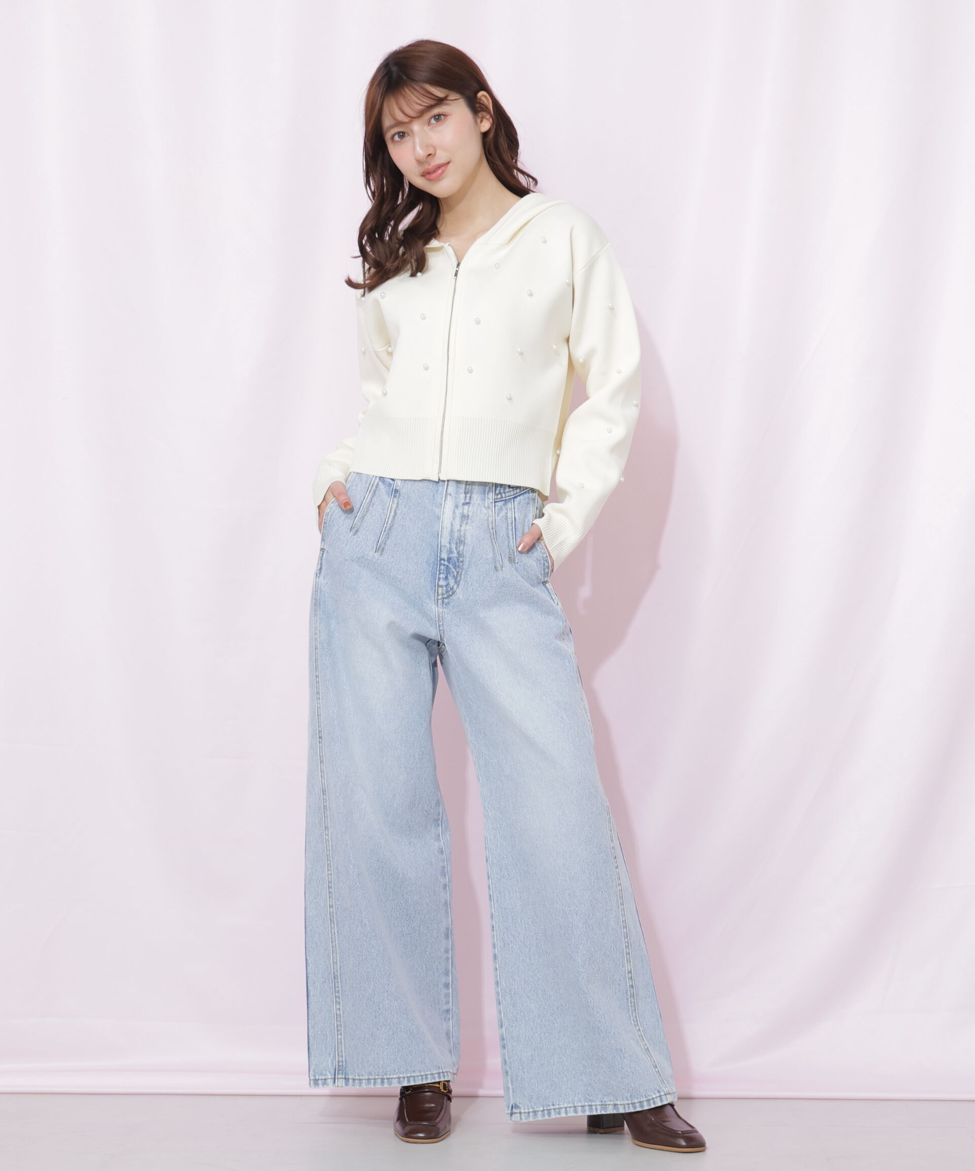  「ランダムパールニットフーディー」|ニット・セーター|