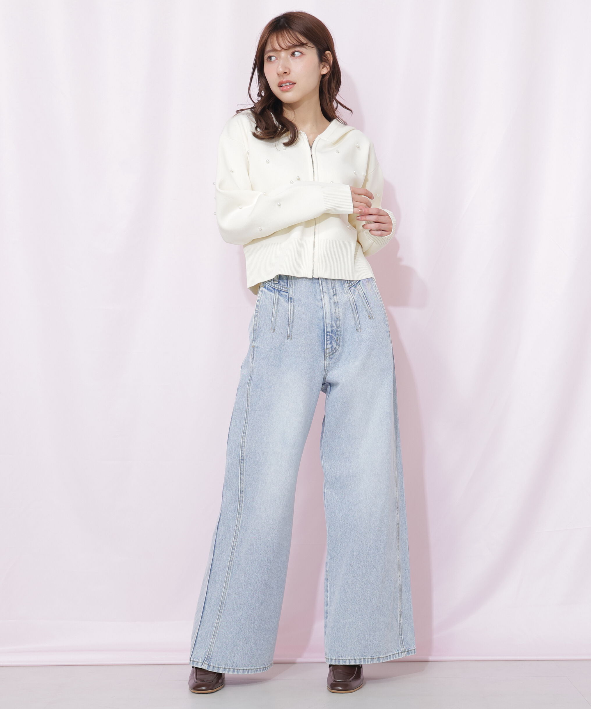  「ランダムパールニットフーディー」|ニット・セーター|