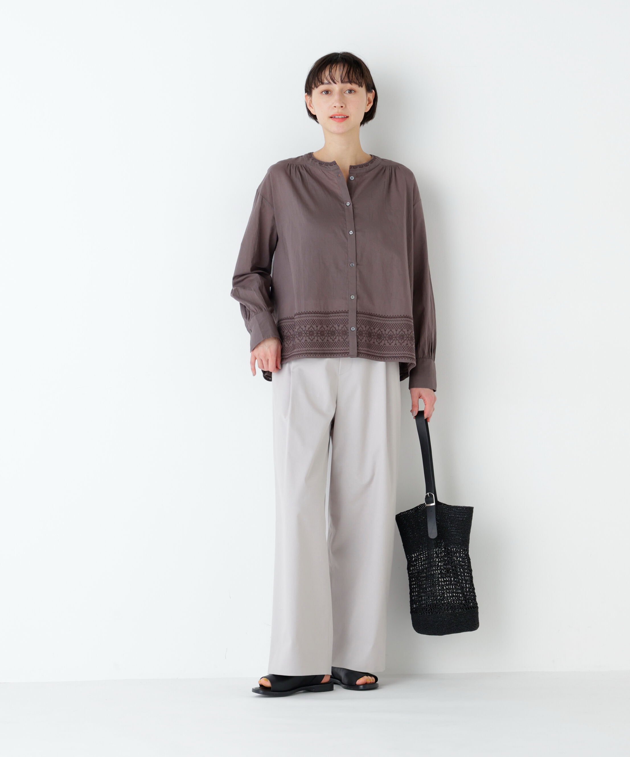  「インド刺繍ノーカラーブラウス」|シャツ・ブラウス|