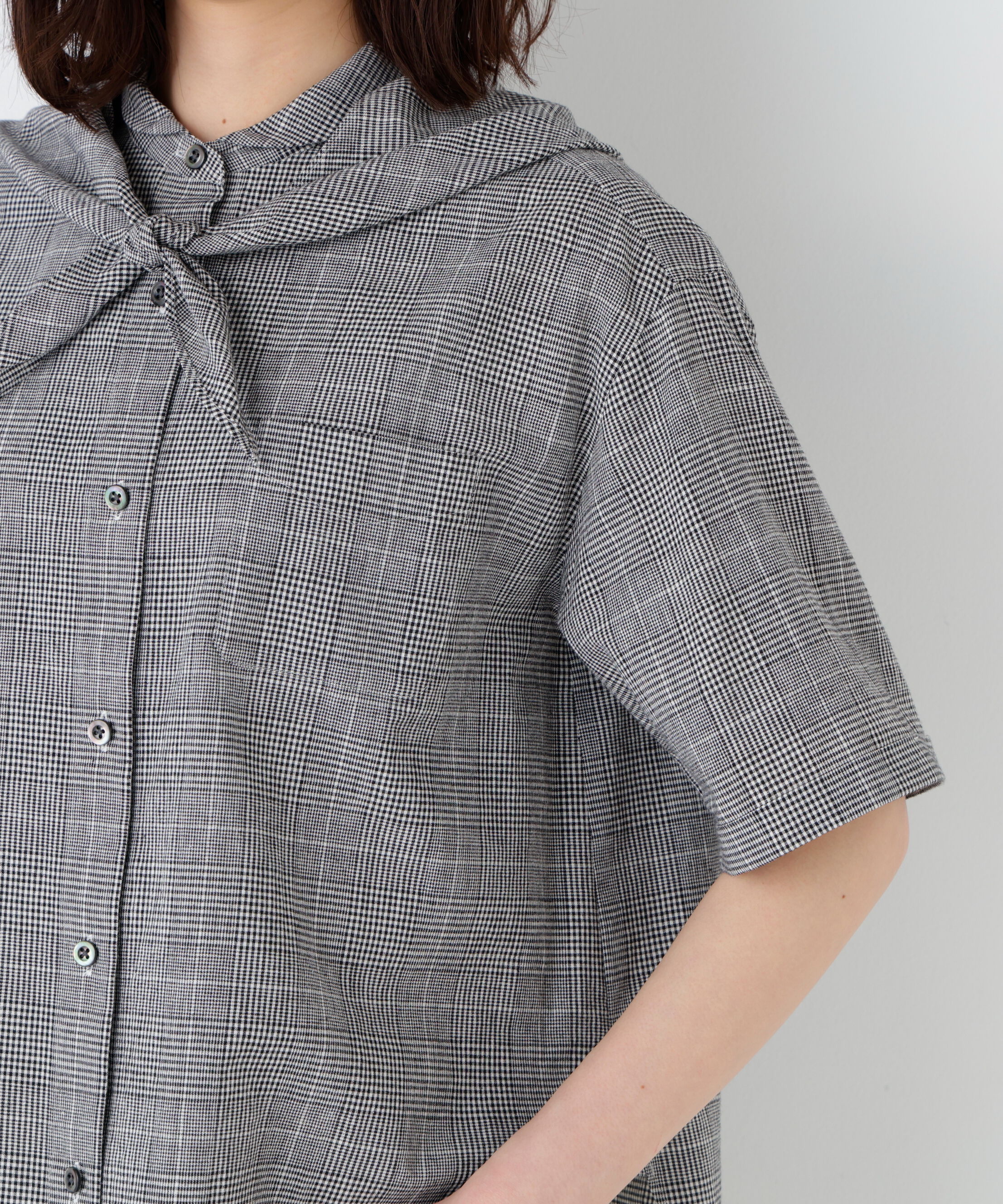  「麻混チェック三角巾シャツ」|シャツ・ブラウス|