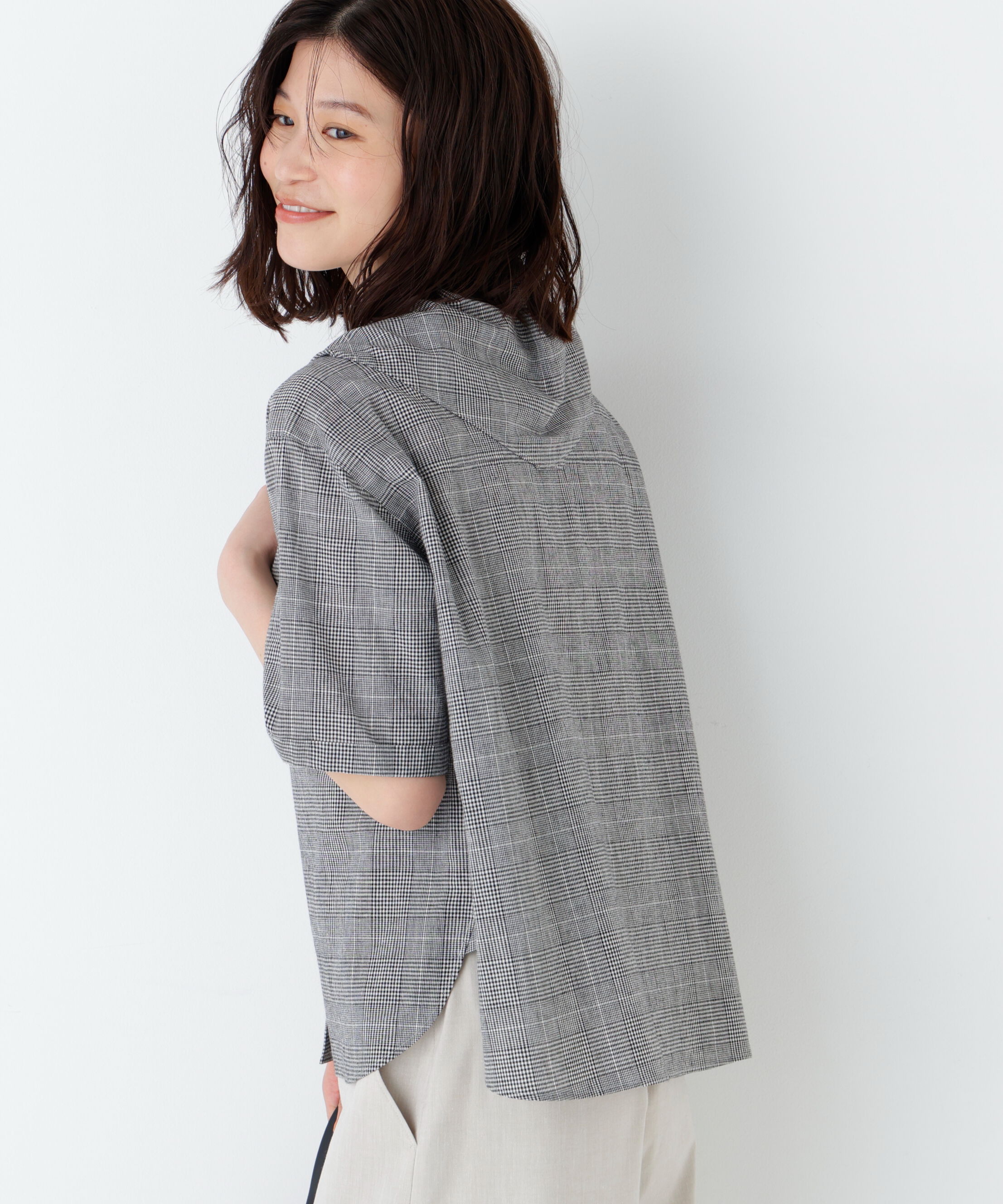  「麻混チェック三角巾シャツ」|シャツ・ブラウス|