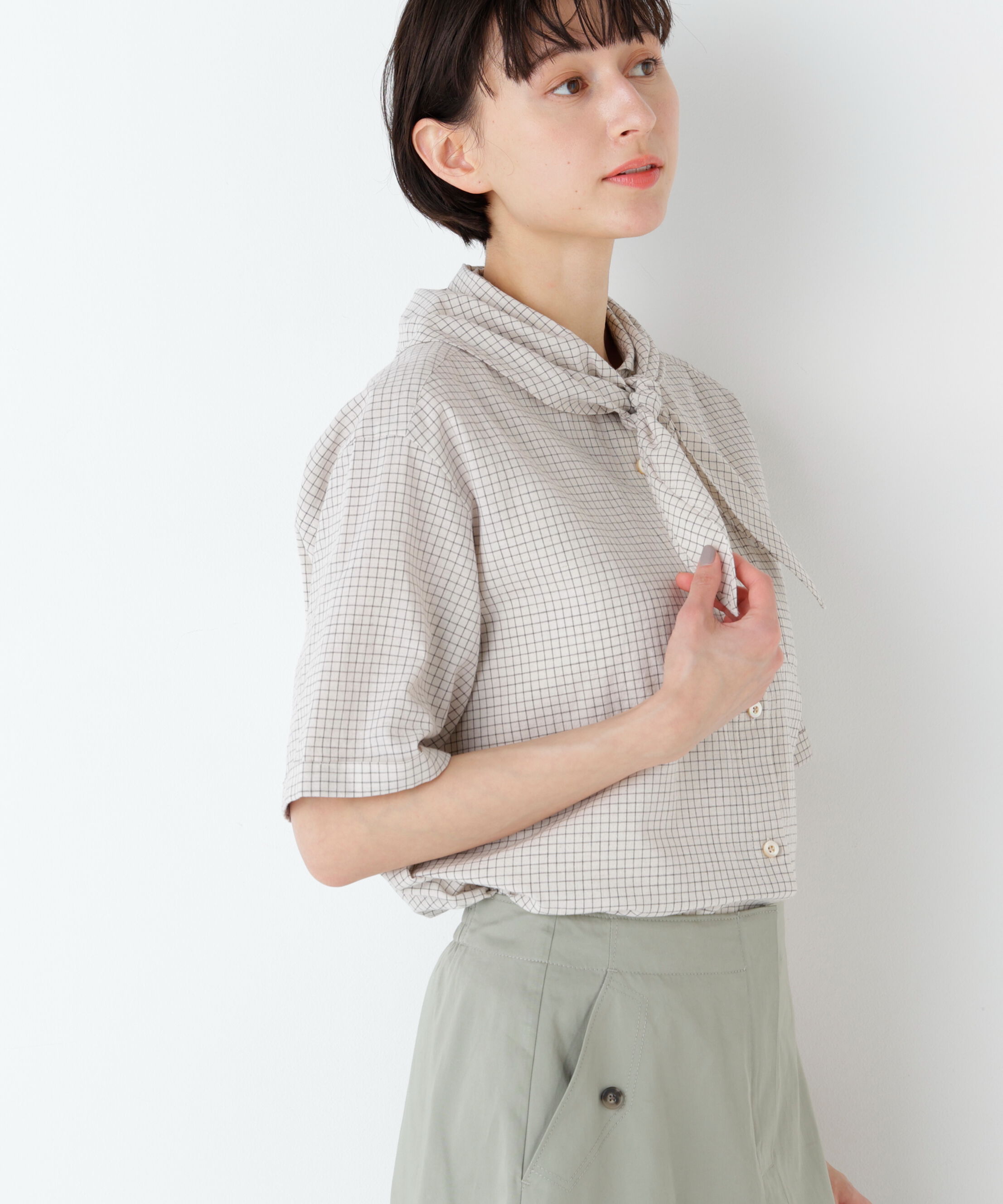 「麻混チェック三角巾シャツ」|シャツ・ブラウス|