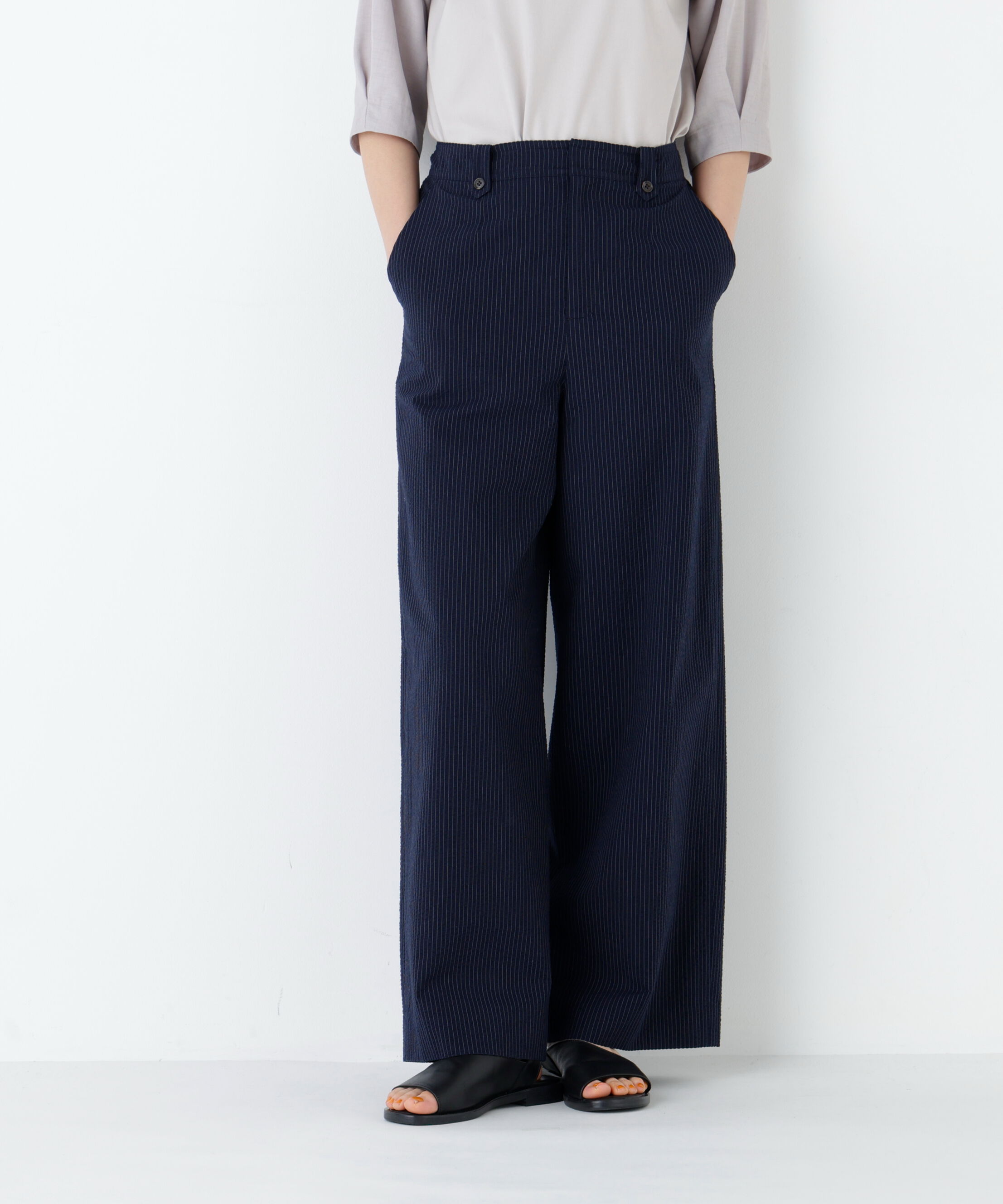  「サッカーファインストライプセミワイドパンツ」|その他|ネイビースト 3