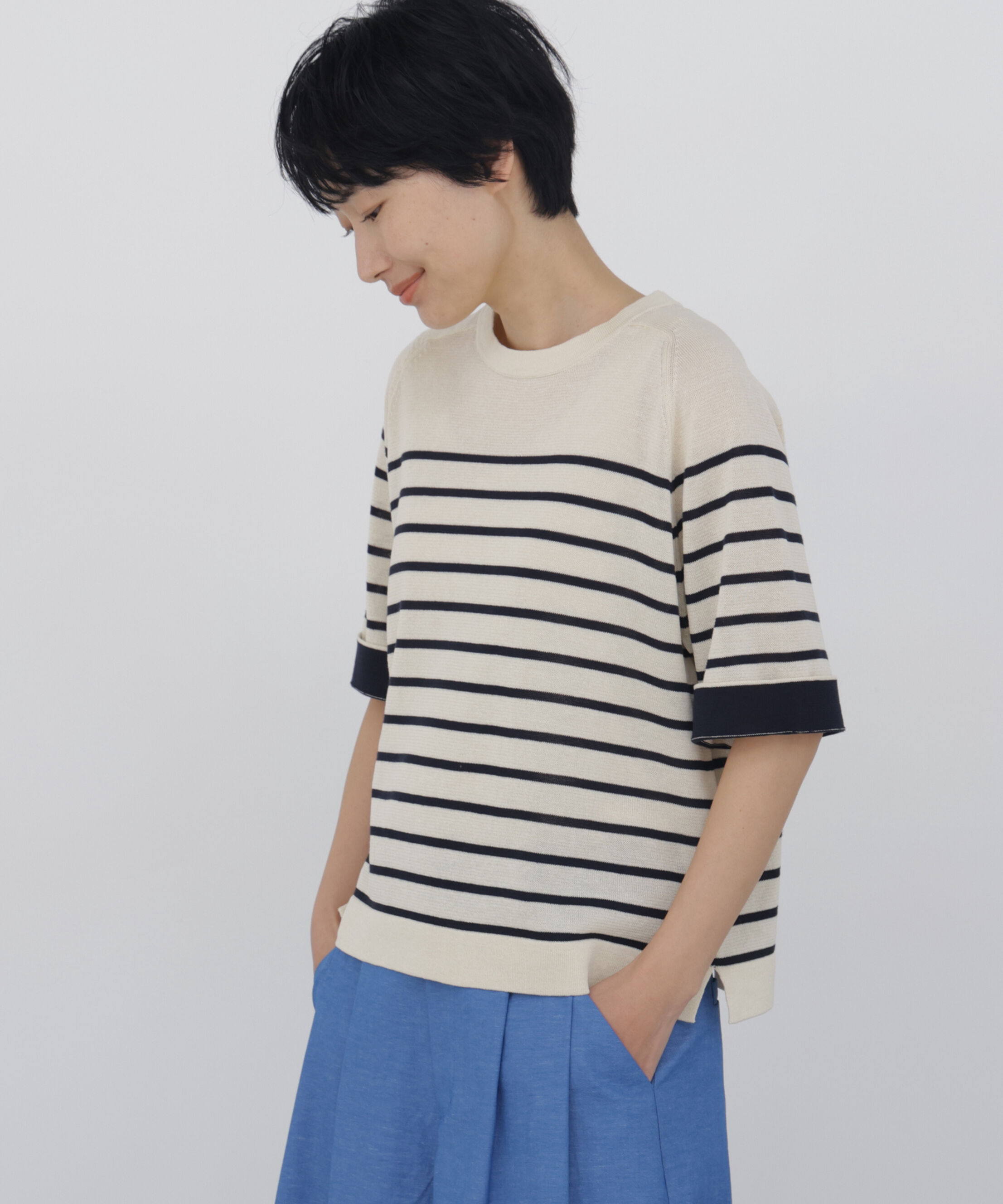  「ハイゲージギマ　クルーネックラグランプルオーバー」|ニット・セーター|