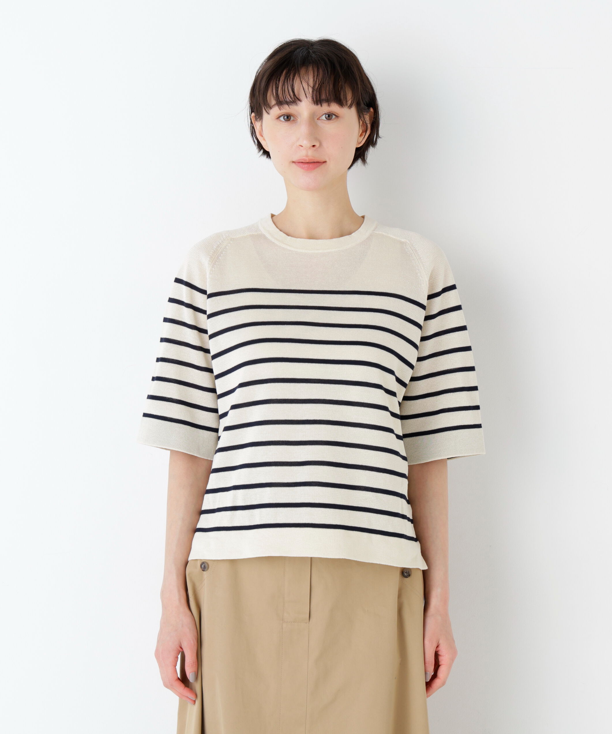  「ハイゲージギマ　クルーネックラグランプルオーバー」|ニット・セーター|