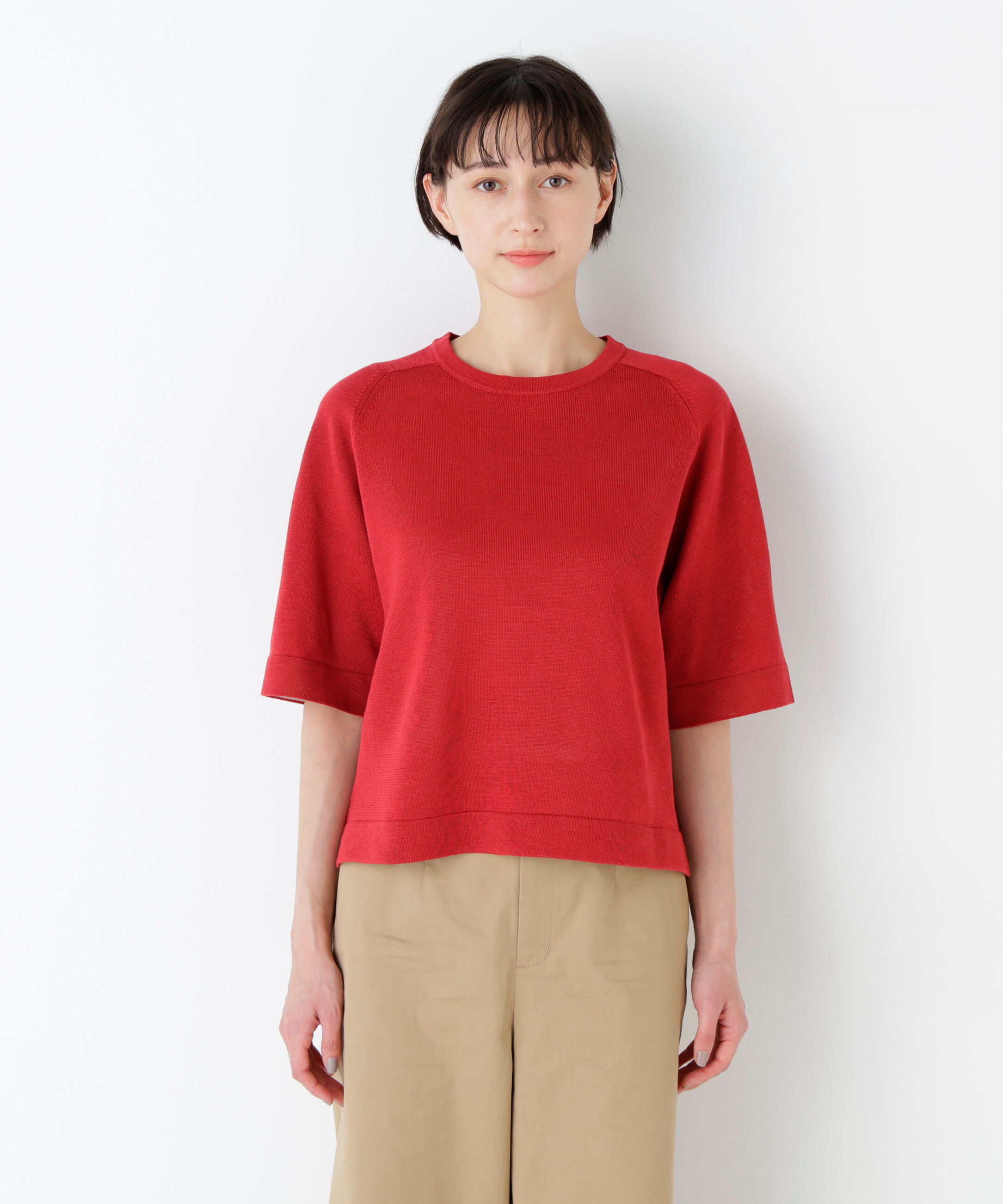  「ハイゲージギマ　クルーネックラグランプルオーバー」|ニット・セーター|