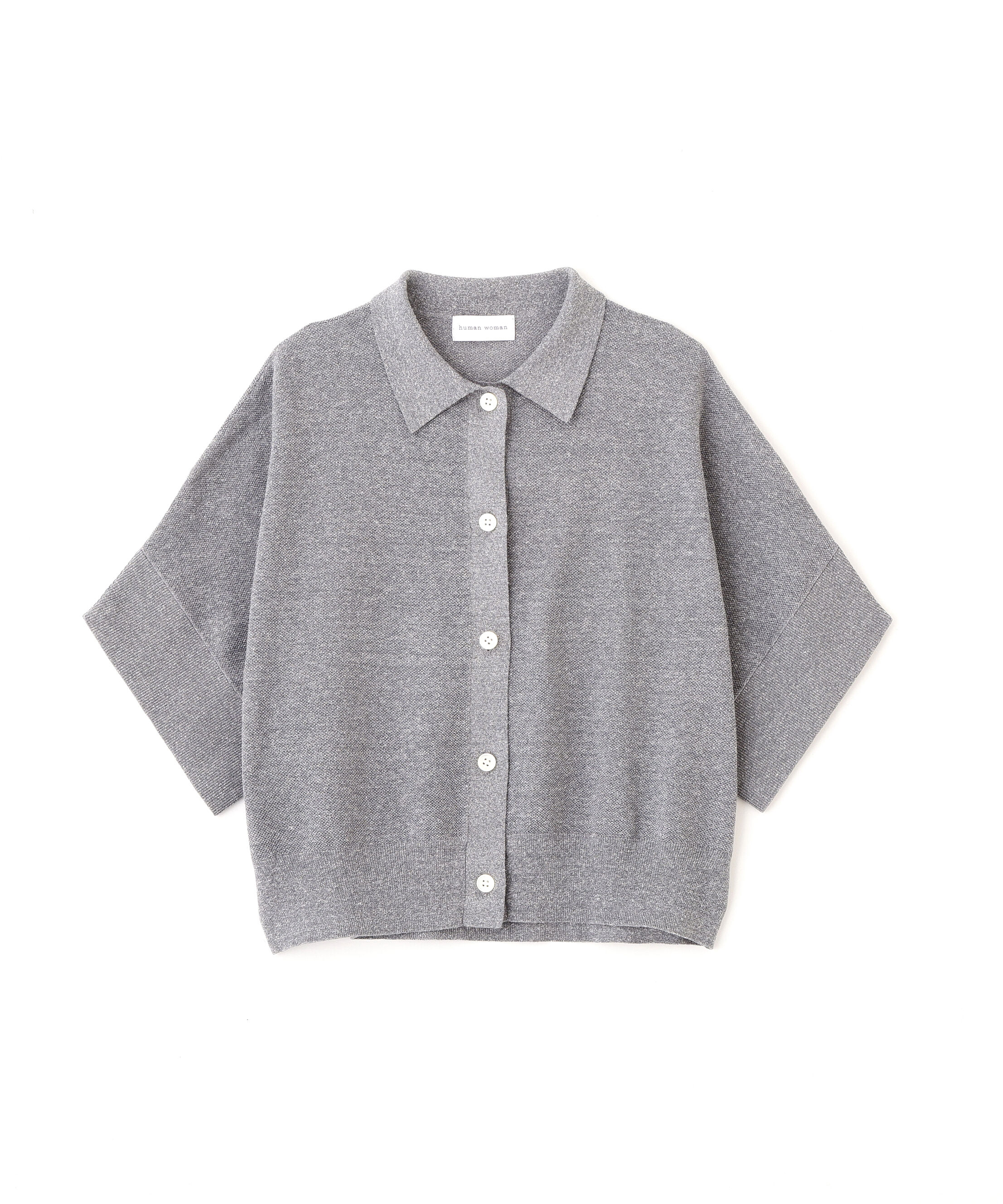  「麻混ワッフル柄ポロカーディガン」|ニット・セーター|