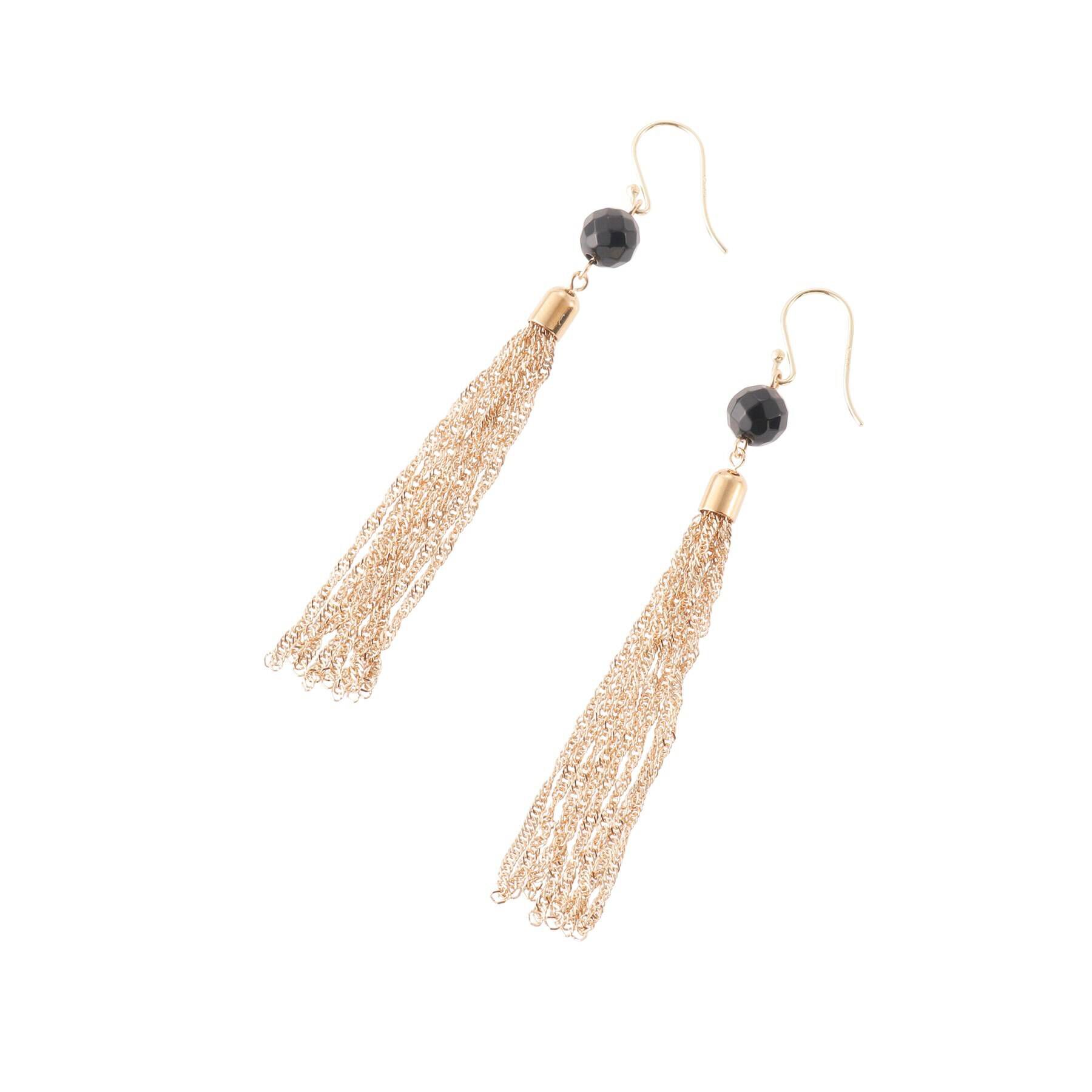 COCOSHNIK「K10カラーストーン（オニキス）タッセル フックピアス」|ピアス|