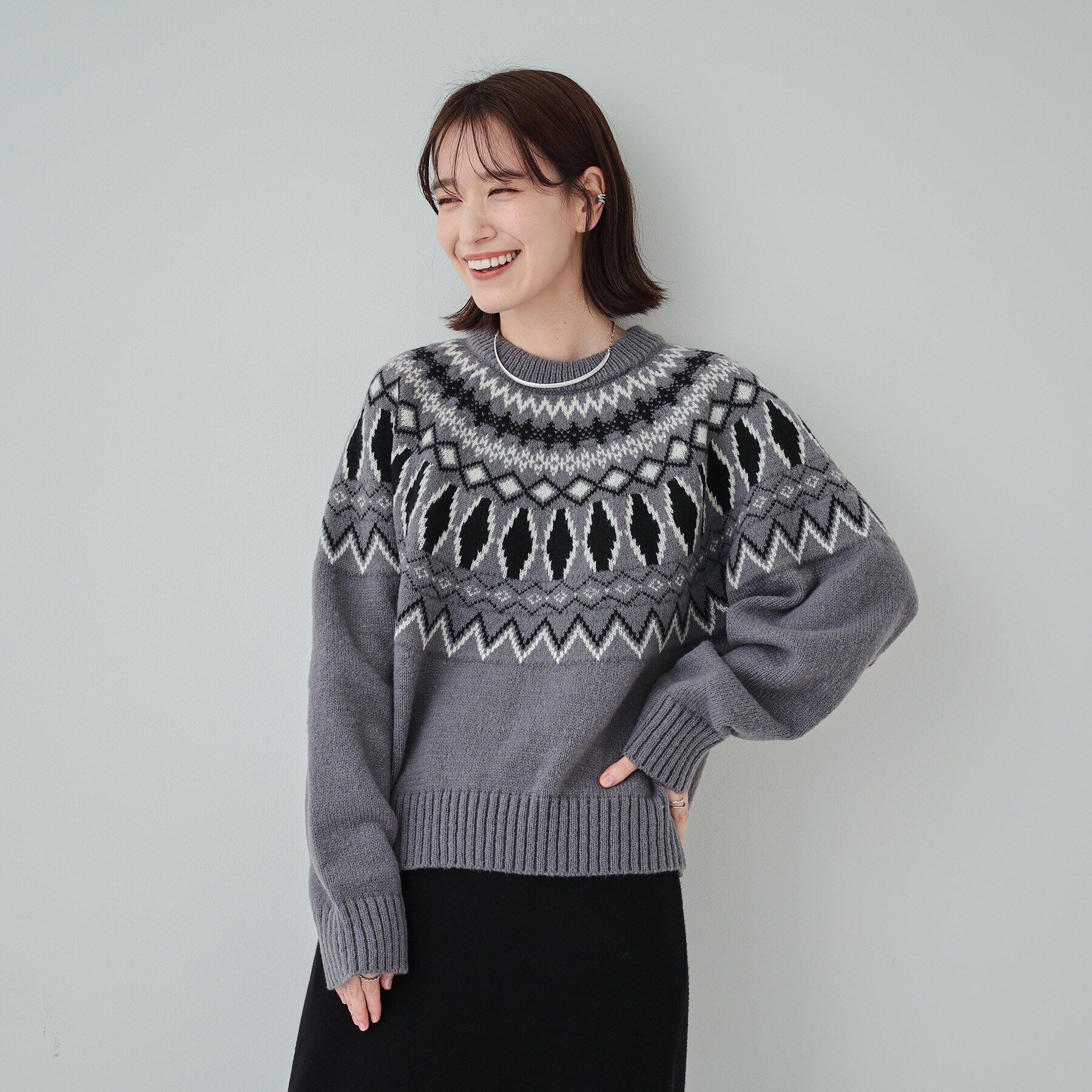 SHOO･LA･RUE「【S-LL】ゆるっと大人レトロなノスタルジック求心柄ニット」|ニット・セーター|