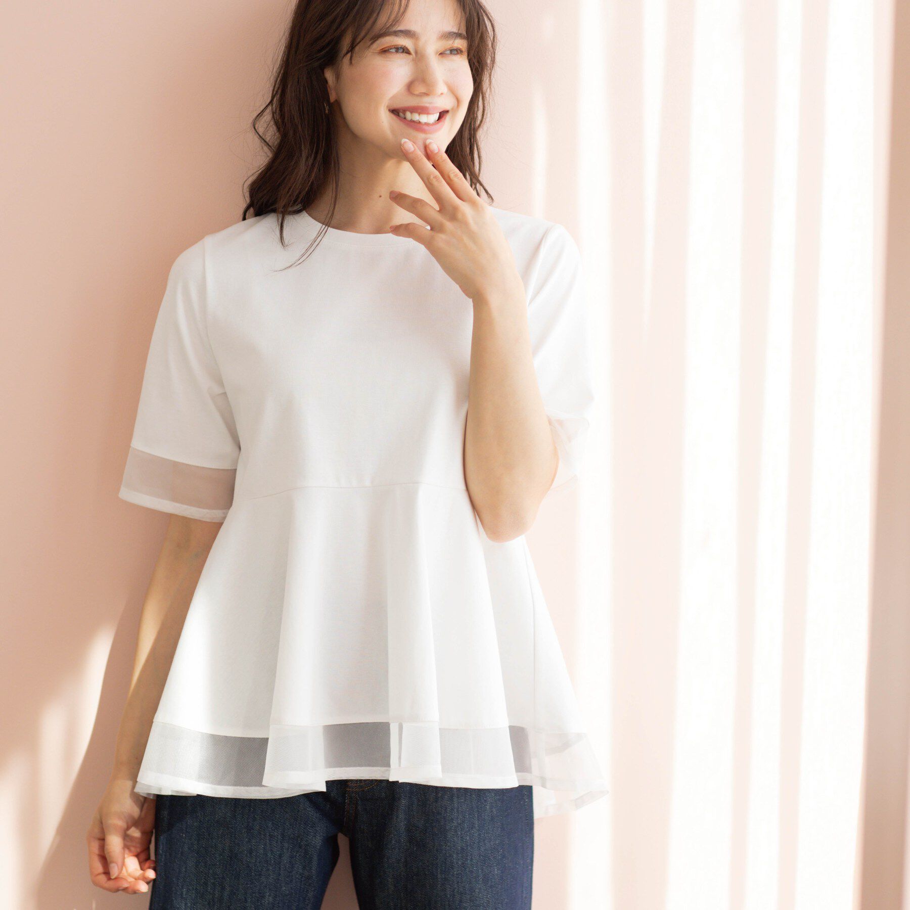 SHOO･LA･RUE「チュールレイヤードペプラムＴシャツ」|Tシャツ・カットソー|ホワイト(001)