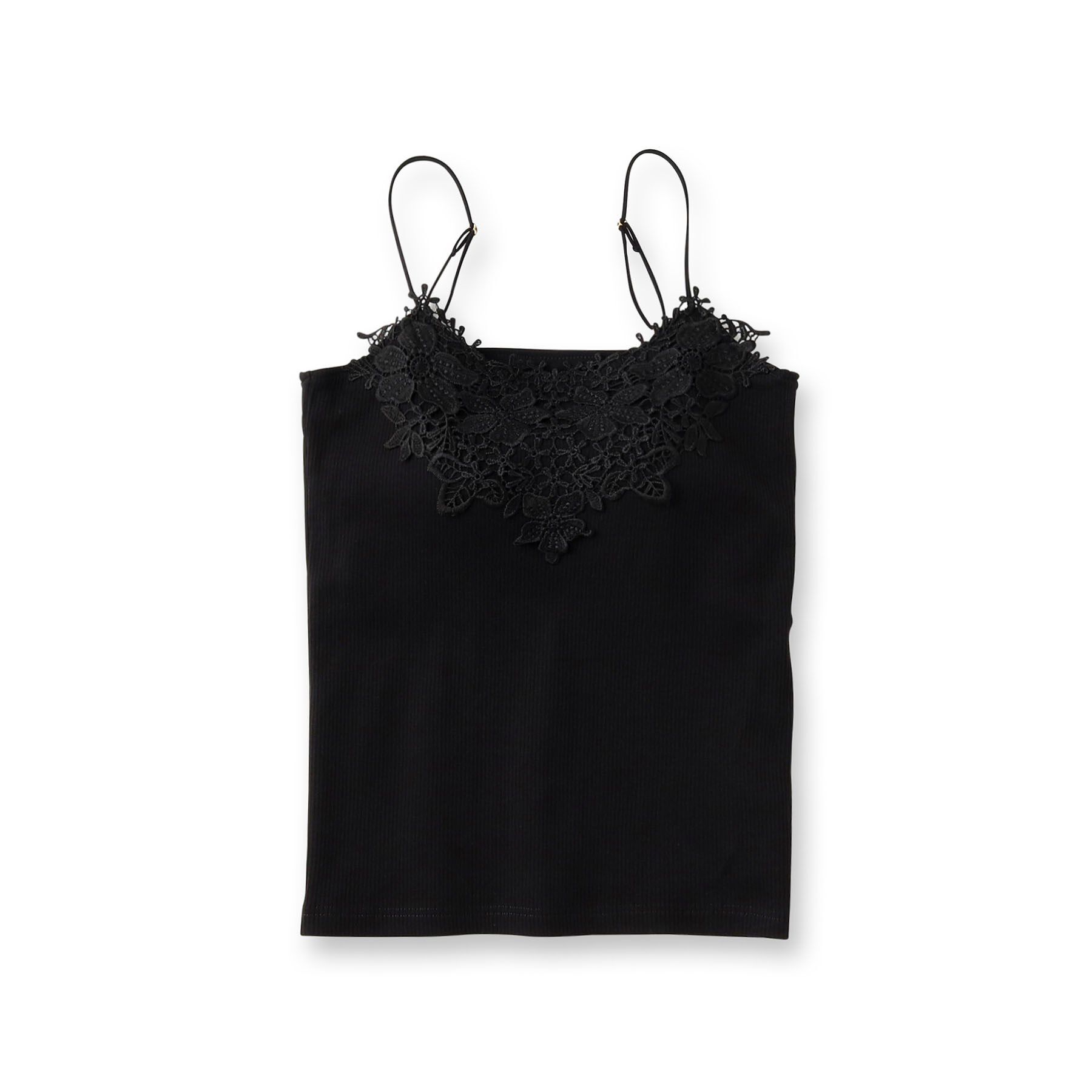 ITS&rsquo;DEMO「【洗濯機OK】レース付きカップインナー」|キャミソール|ブラック(019)