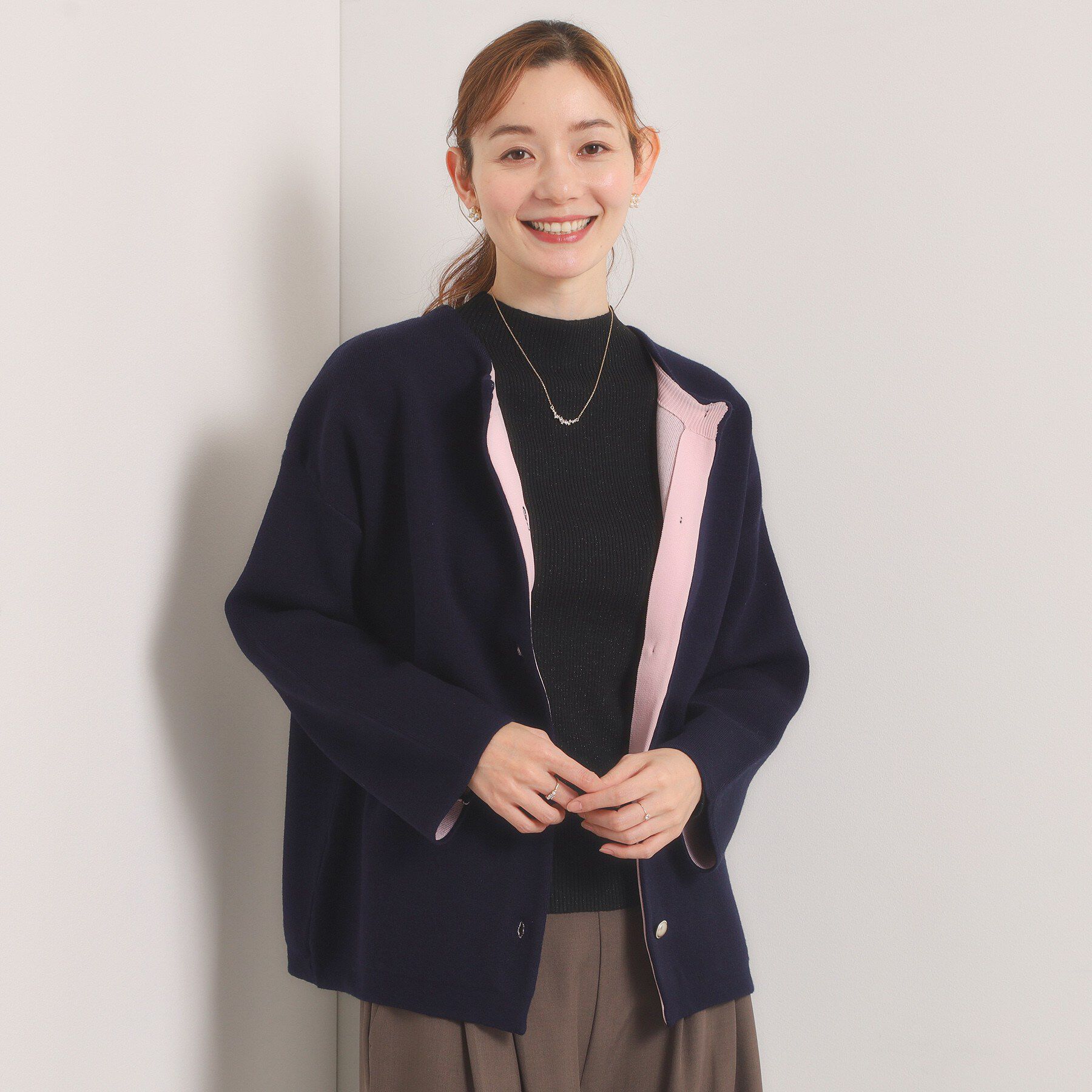 ITS&rsquo;DEMO「【手洗い可】Wフェイスニットコーディガン」|カーディガン|ネイビー(094)