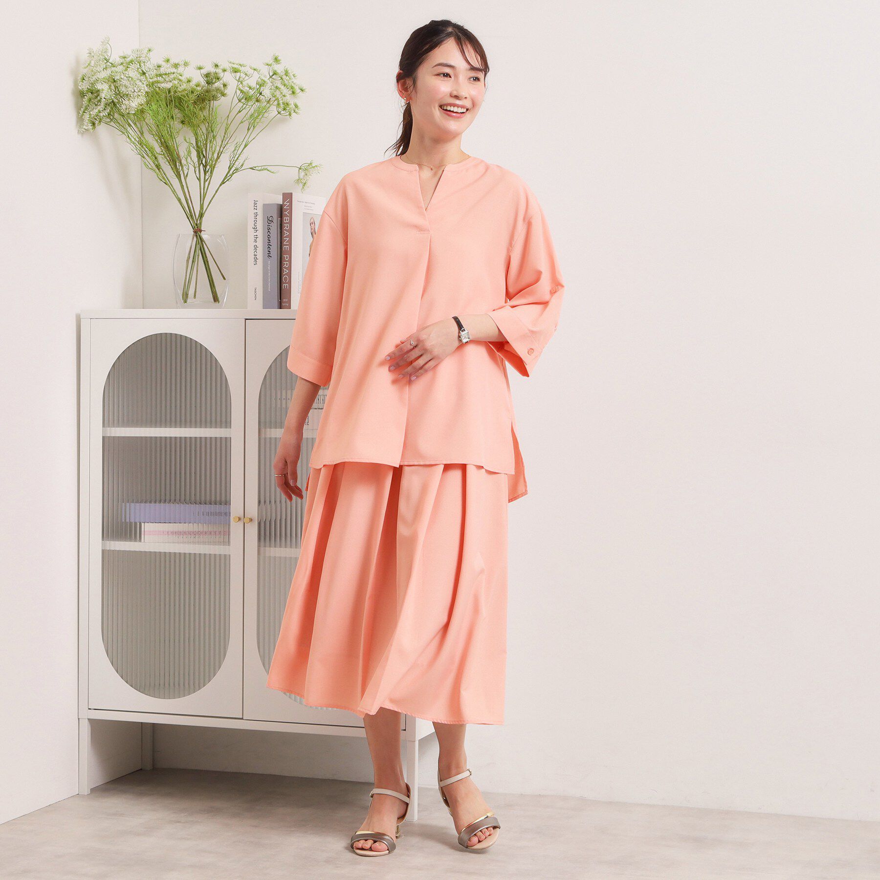 ITS&rsquo;DEMO「【UVケア／洗濯機OK／接触冷感／吸水速乾】麻調合繊スキッパーチュニック」|シャツ・ブラウス|