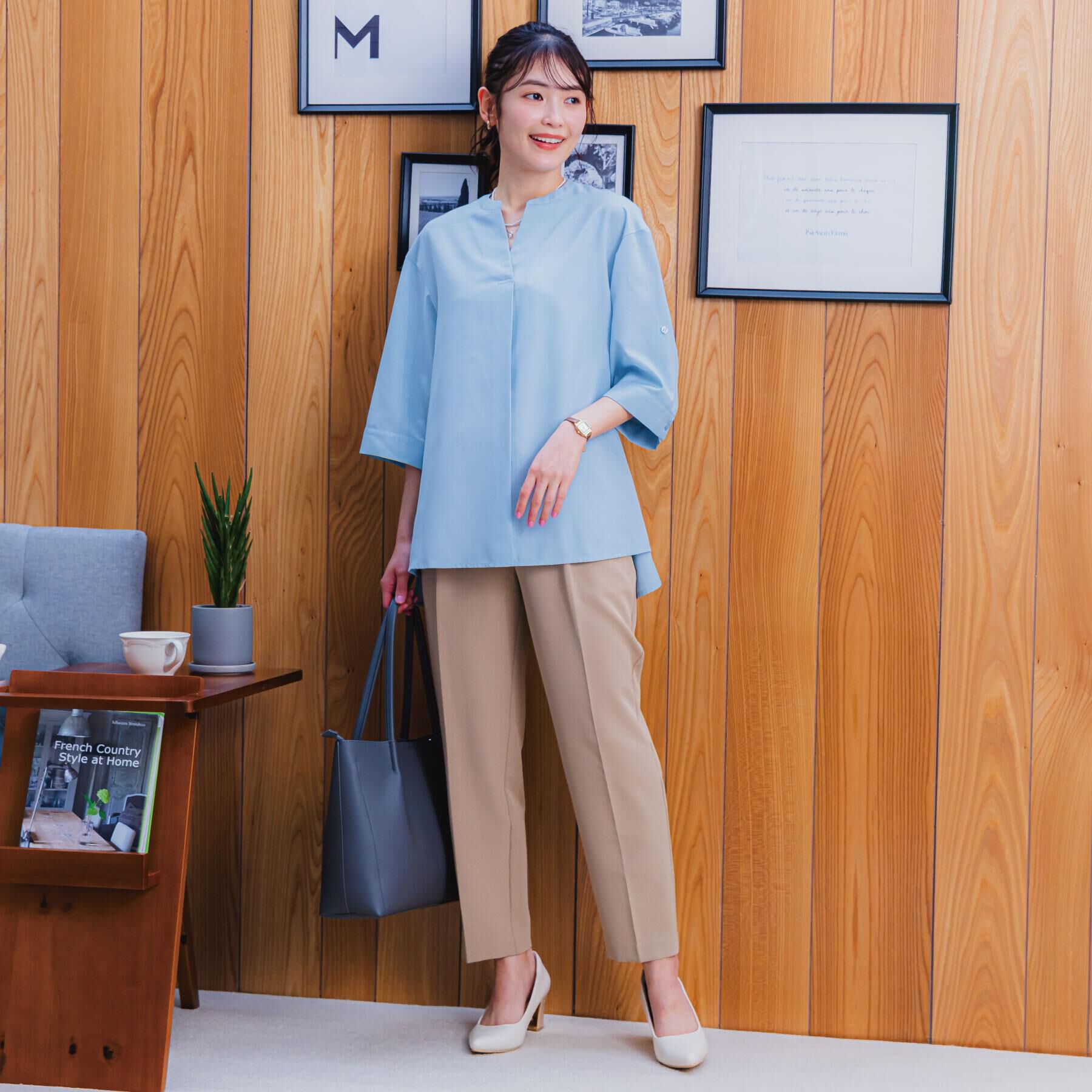 ITS&rsquo;DEMO「【UVケア／洗濯機OK／接触冷感／吸水速乾】麻調合繊スキッパーチュニック」|シャツ・ブラウス|