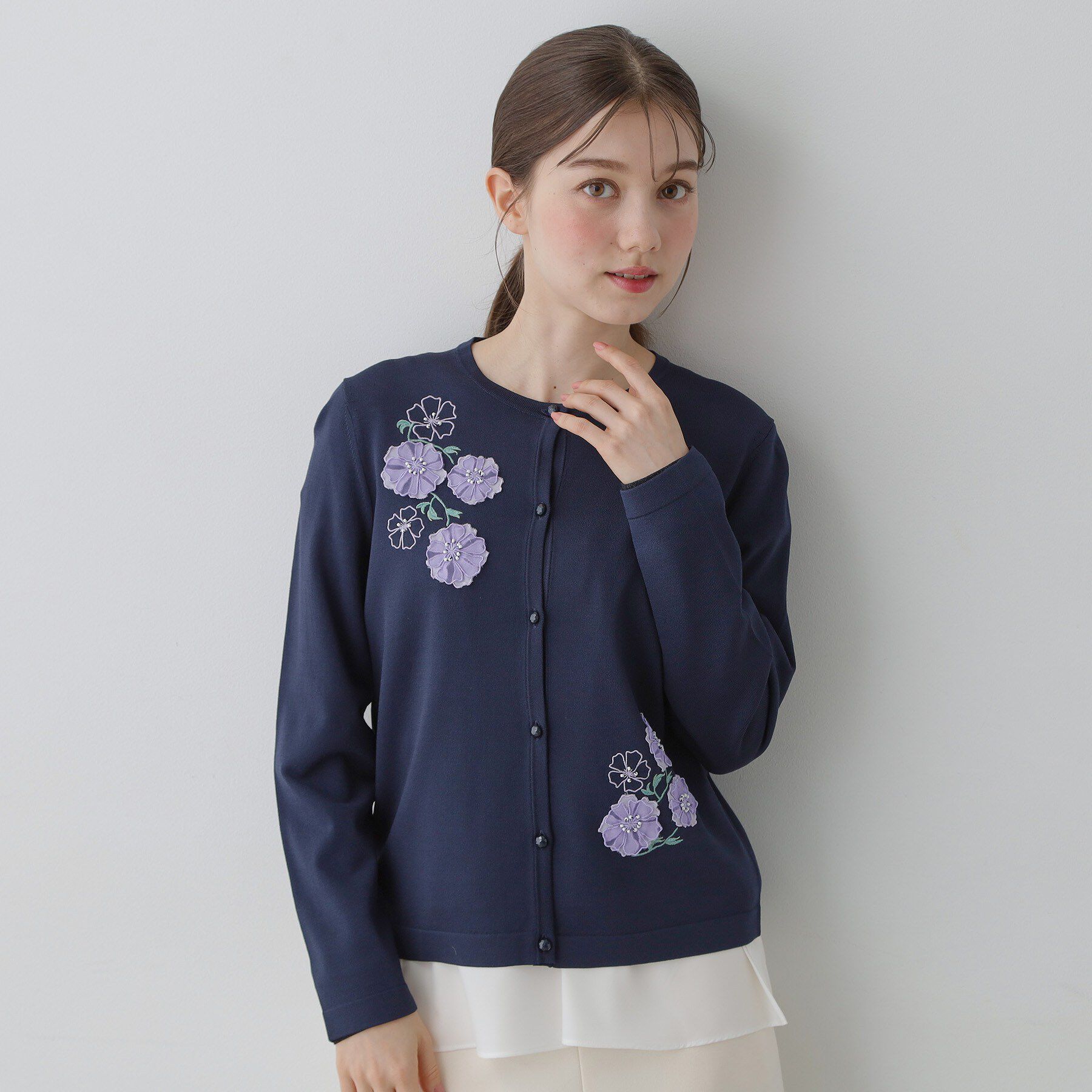 SunaUna「【SS～Lサイズ展開／フラワー刺繍】クラフトニット」|カーディガン|