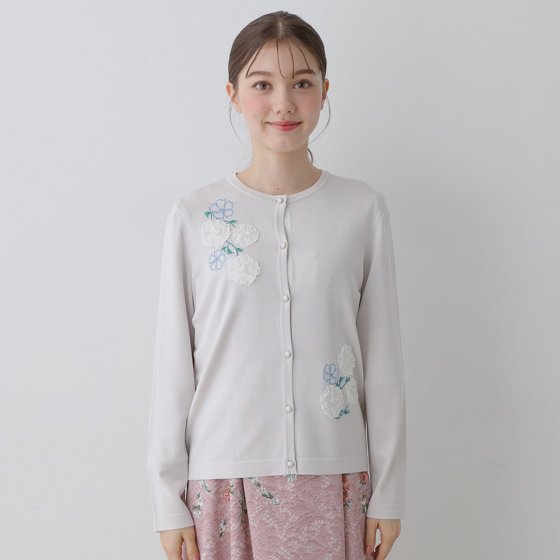 SunaUna「【SS～Lサイズ展開／フラワー刺繍】クラフトニット」|カーディガン|