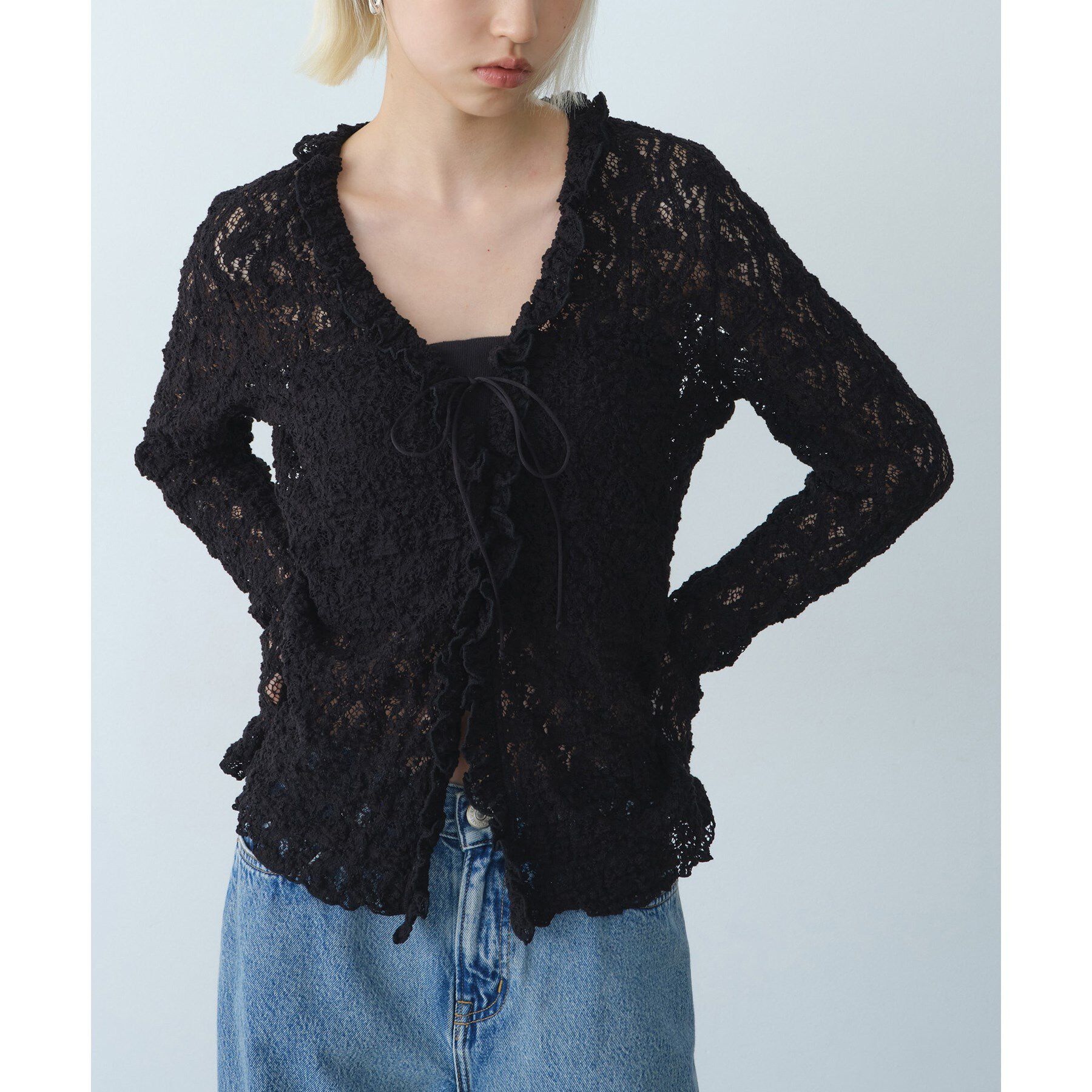 CODE A「【Re】fluffy lace blouse」|シャツ・ブラウス|ブラック(019)