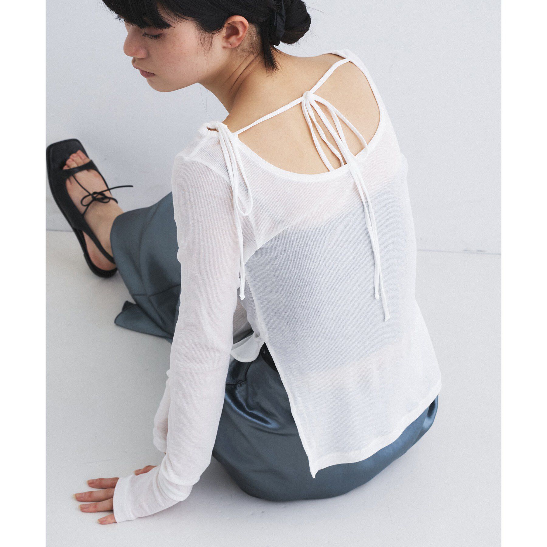 CODE A「jersey ribbon pullover」|Tシャツ・カットソー|ホワイト(001)