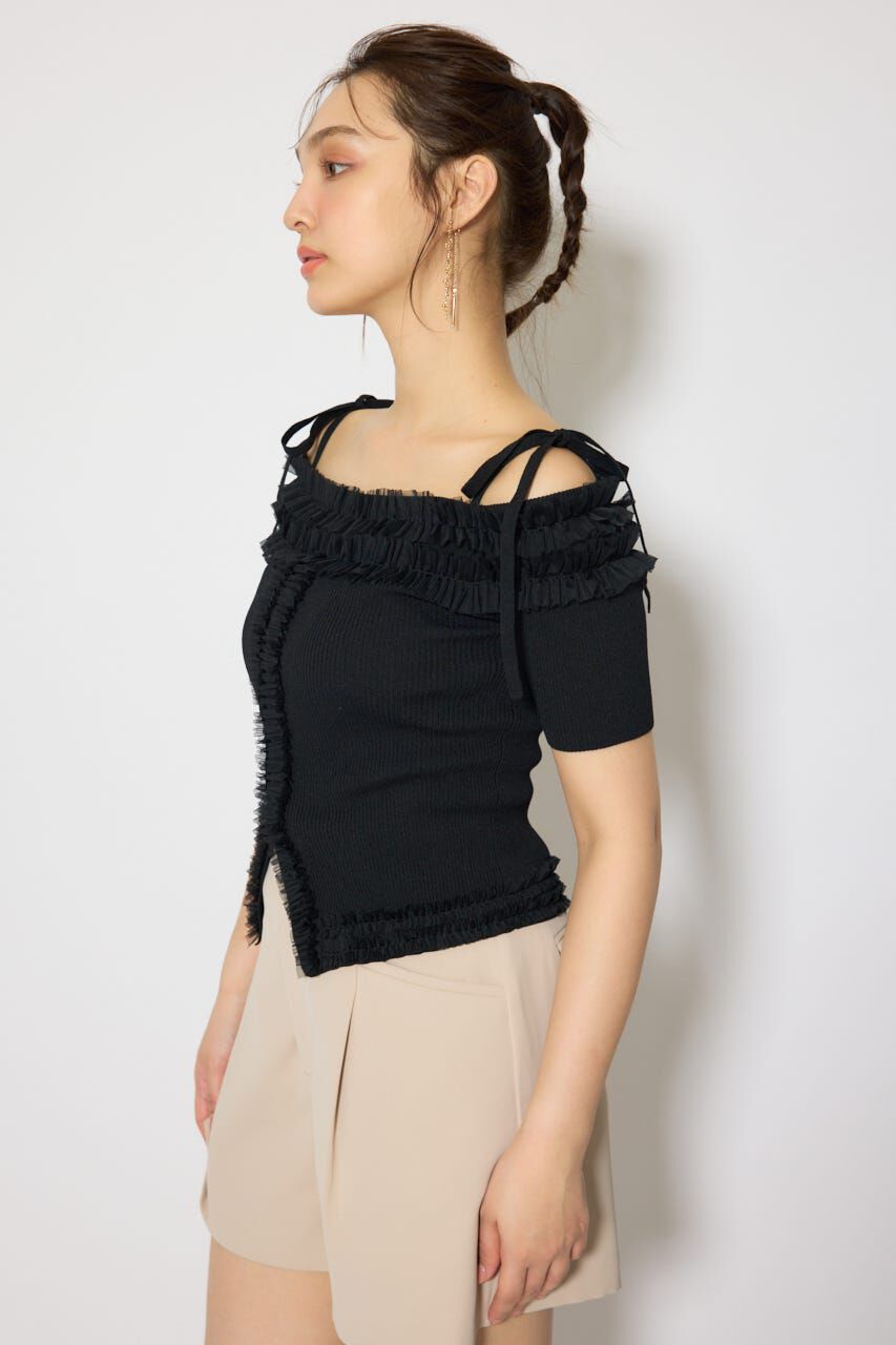 rienda「オフショルフリルニットトップス」|ニット・セーター|