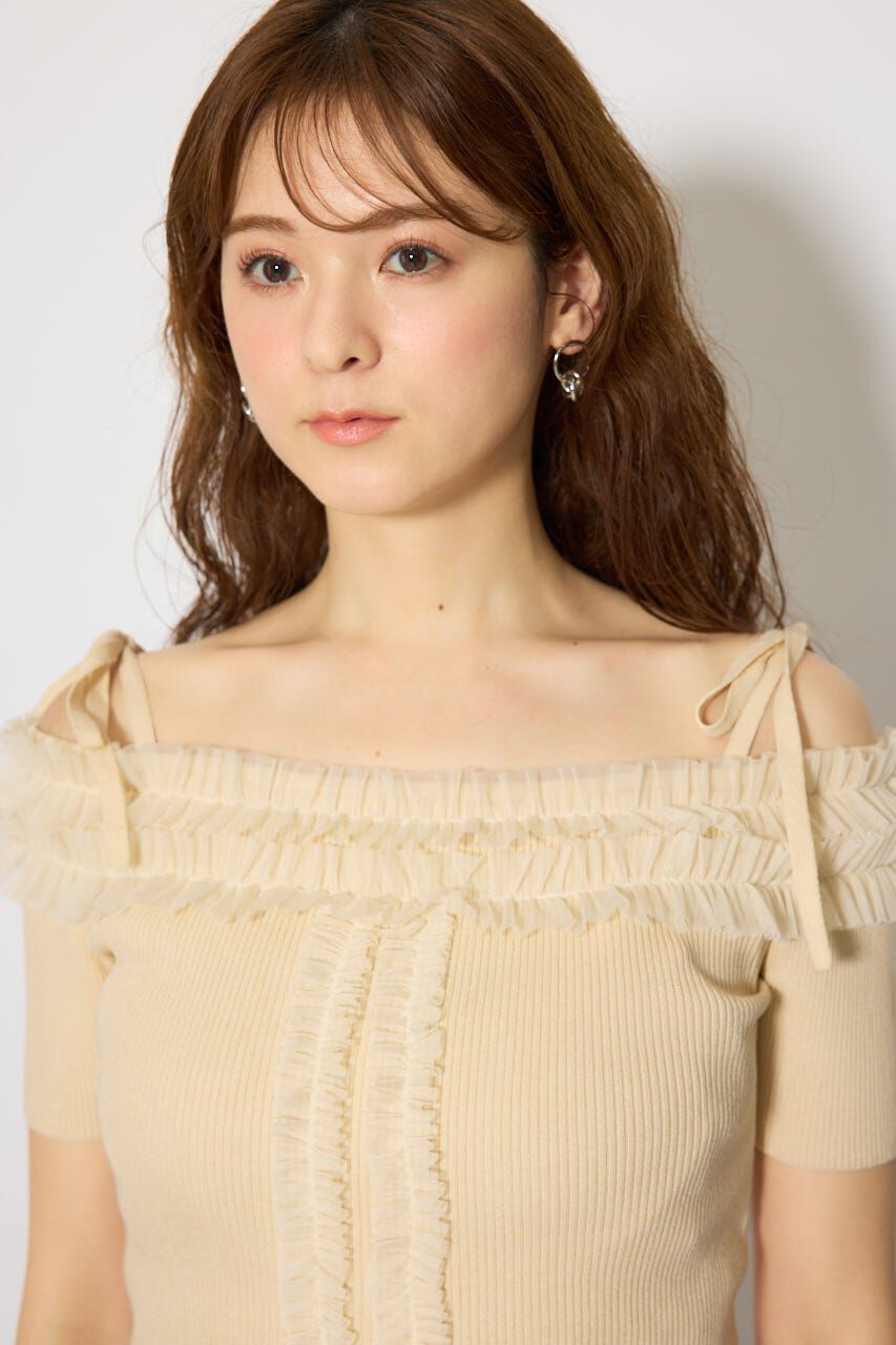 rienda「オフショルフリルニットトップス」|ニット・セーター|