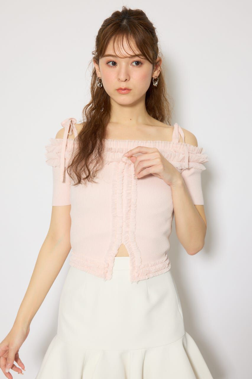 rienda「オフショルフリルニットトップス」|ニット・セーター|