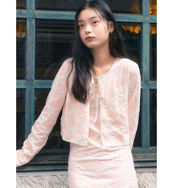 CALNAMUR「リボンジャガードカーディガン」|カーディガン|ピンク