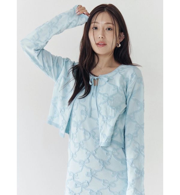 CALNAMUR「リボンジャガードカーディガン」|カーディガン|アイスブルー