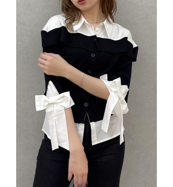 dazzlin「シャツレイヤードライクニットトップス」|ニット・セーター|ブラック