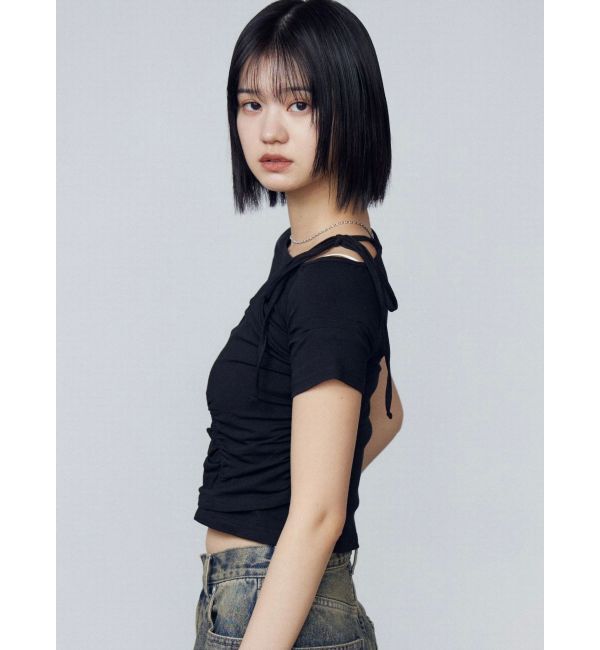 EMODA「アシンメトリーギャザーレイヤートップ」|Tシャツ・カットソー|