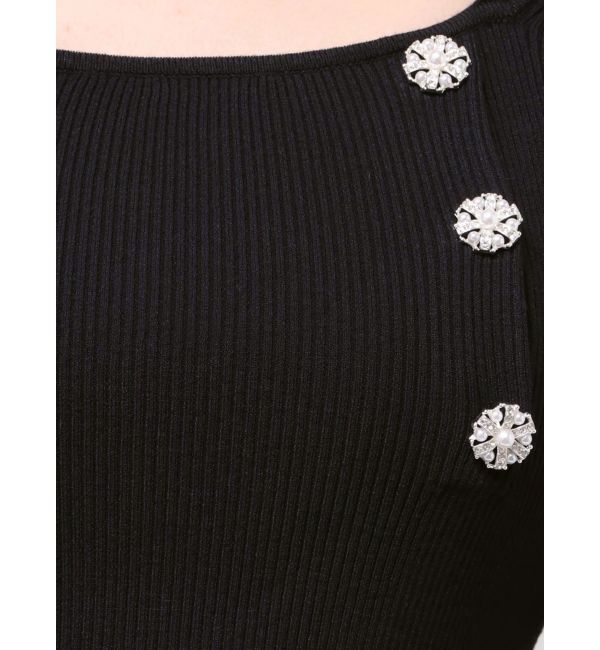 MERCURYDUO「サイドビジューボタンパフスリーブニット」|ニット・セーター|