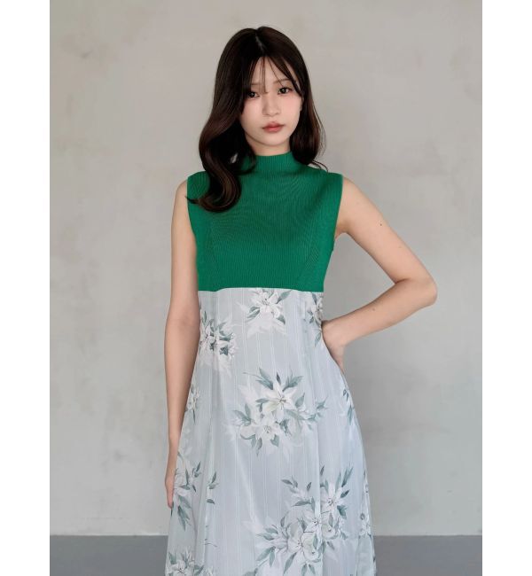 MERCURYDUO「花柄ドッキングバックレースアップワンピース」|ワンピース|