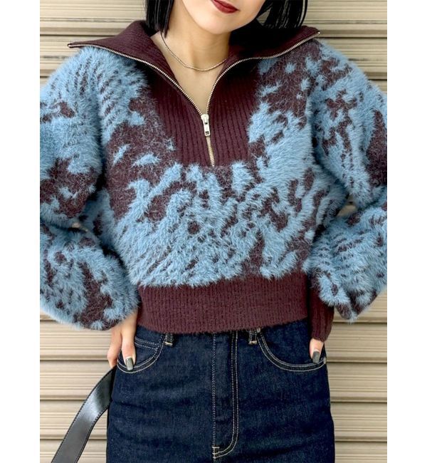 MURUA「ハーフジップフェザーニット」|ニット・セーター|ダークミックス