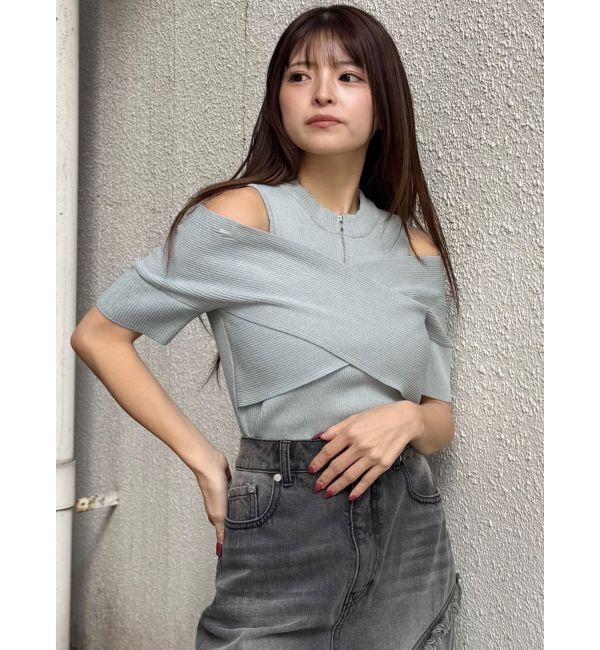 MURUA「ZIPカシュクールハーフニット」|ニット・セーター|