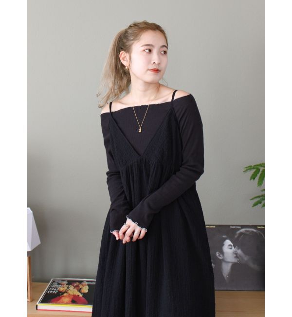 Ungrid「オフショルデザインロングスリーブTee」|Tシャツ・カットソー|ブラック