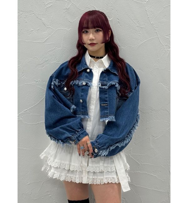 jouetie「ワイドクロップドフリンジGジャン【セットアップ対応】」|ブルゾン・スタジャン|ブルー