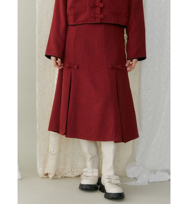 merry jenny「リボンプリーツミディスカート【セットアップ着用可能】」|スカート|レッド