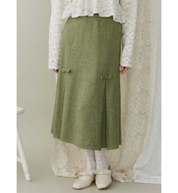 merry jenny「リボンプリーツミディスカート【セットアップ着用可能】」|スカート|グリーン