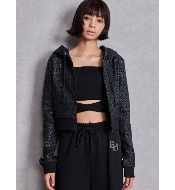 GYDA「GG chain glitter print shortパーカー」|パーカー|