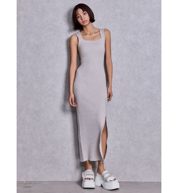 GYDA「バックオープンジップスリットリブニットロングワンピース」|ワンピース|