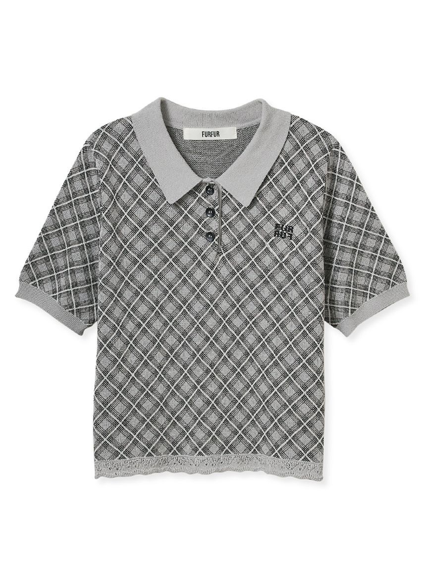 FURFUR「チェックジャガードニットポロ」|ニット・セーター|GRY