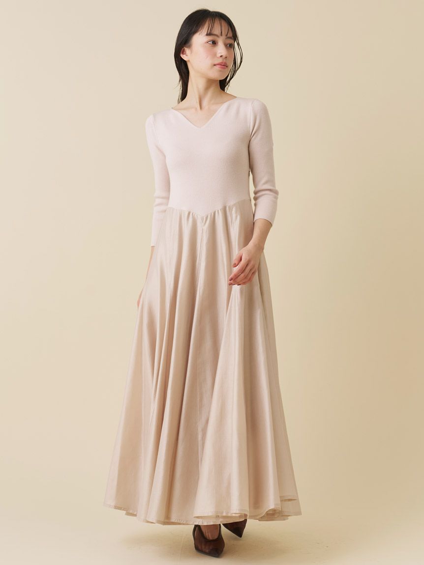 SNIDEL「ハートネックシアーフレアコンビワンピース」|ワンピース|