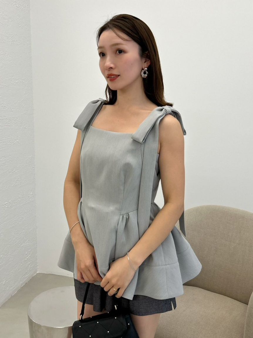 FRAY I.D「【WEB限定】リボンペプラムトップス／ウォッシャブル」|シャツ・ブラウス|