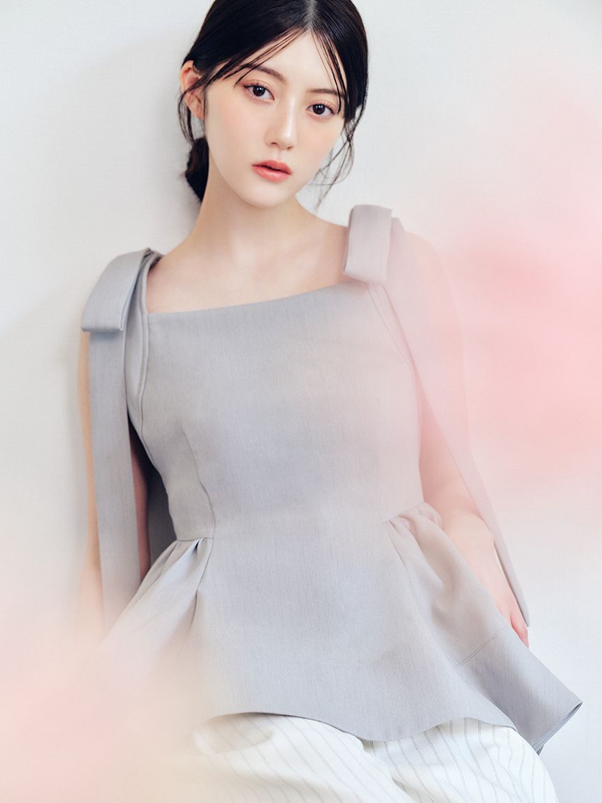 FRAY I.D「【WEB限定】リボンペプラムトップス／ウォッシャブル」|シャツ・ブラウス|GRY