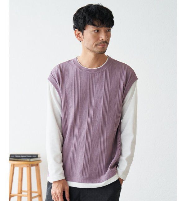 ikka「ヘリンボンジャカードフェイクベストロンT」|Tシャツ・カットソー|