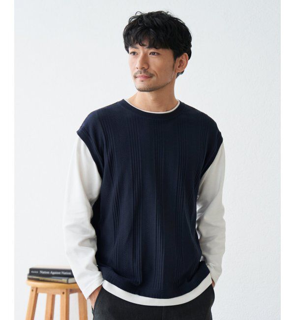 ikka「ヘリンボンジャカードフェイクベストロンT」|Tシャツ・カットソー|