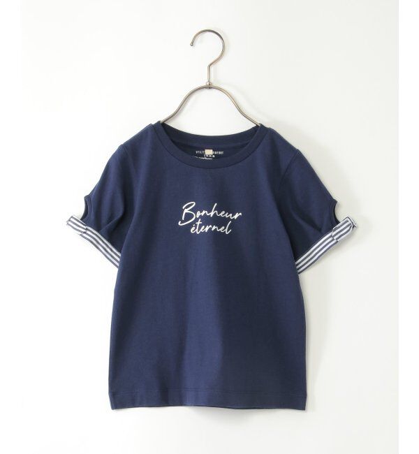 ikka kids「袖ストライプリボンT（120~160cm）」|Tシャツ・カットソー|ネイビー
