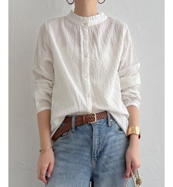 Lbc with Life「オーガニックコットン襟フリル2WAYブラウス」|シャツ・ブラウス|ホワイト