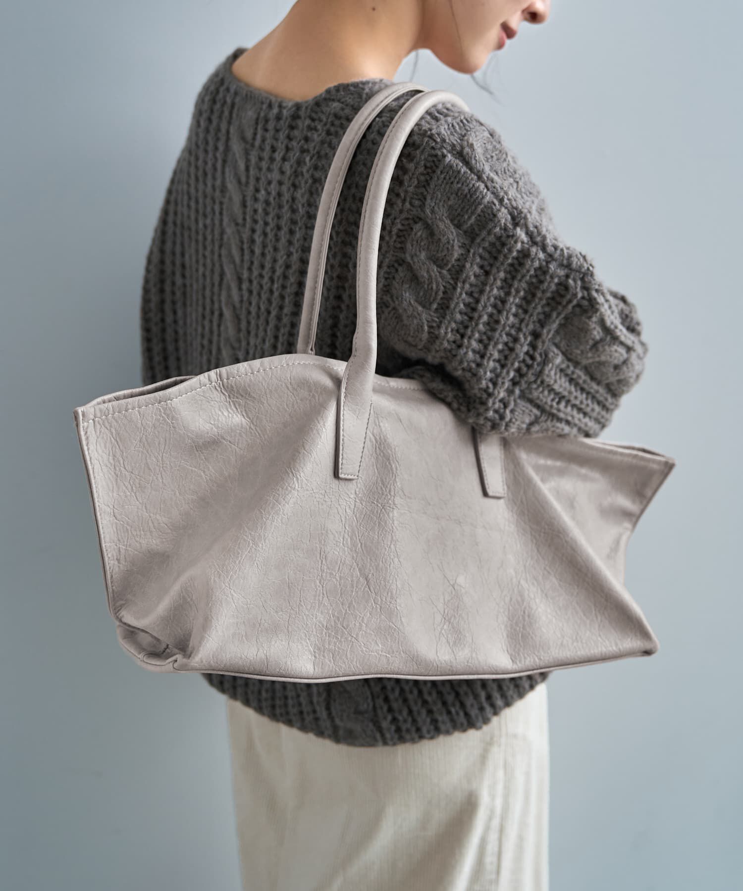 STYLE DELI「シボ加工横長フォルムトートバッグ」|トートバッグ|アイボリー