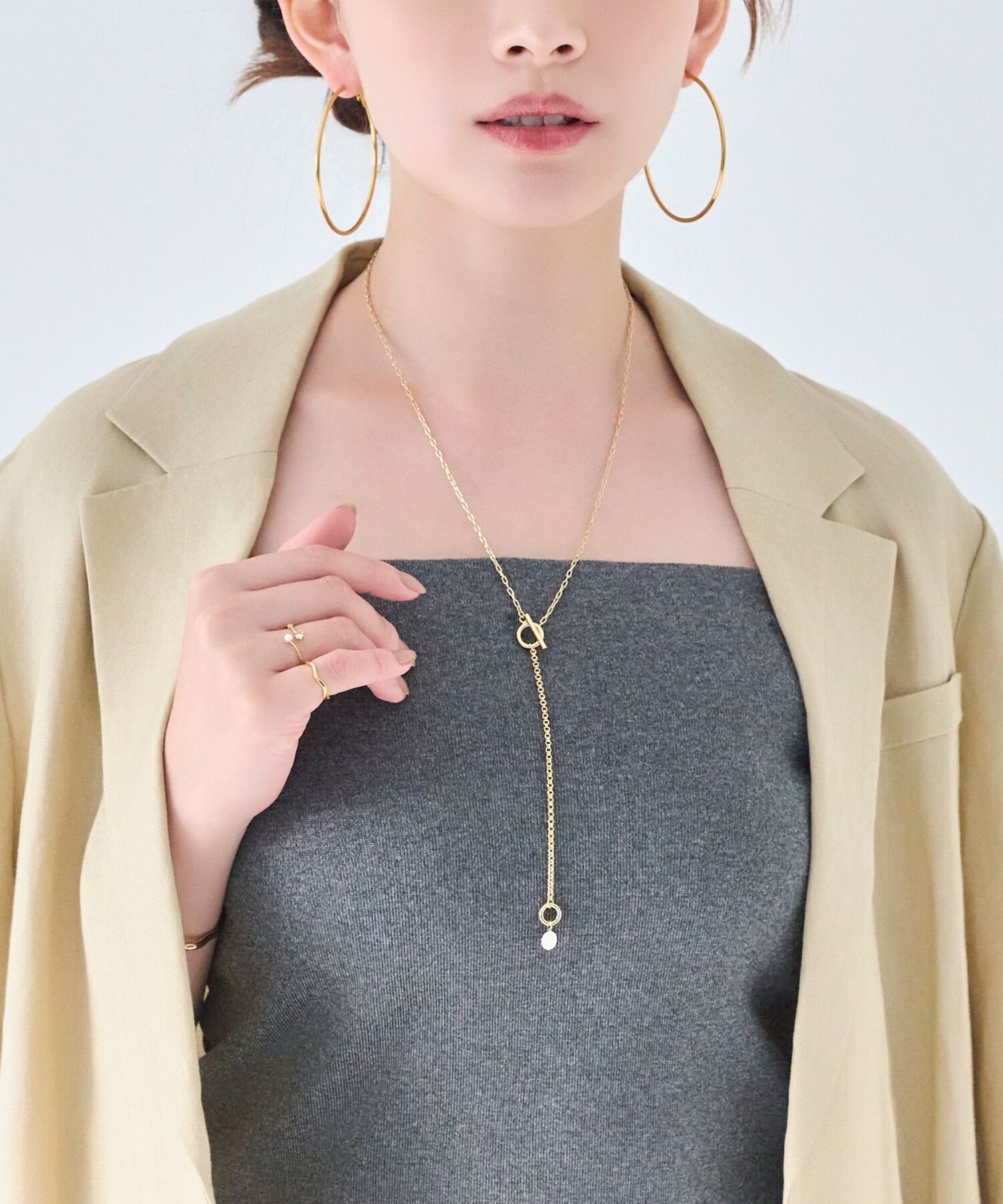  「【金属アレルギー対応】Y字マルチwayロングコインチェーンネックレス　ゴールド」|ネックレス|